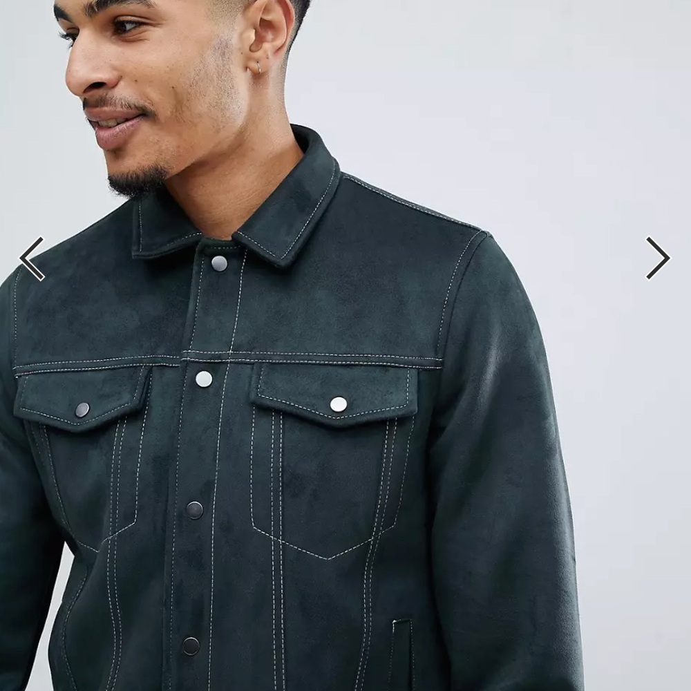 faux suede western trucker jacket - Dark green /L